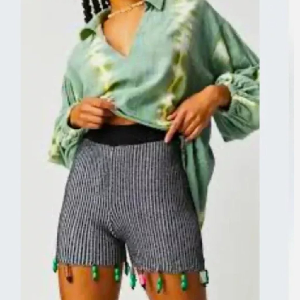 Nwot Free People Mandinga Re-Marsella Knit Black Shorts Wood Plastic Color Beads